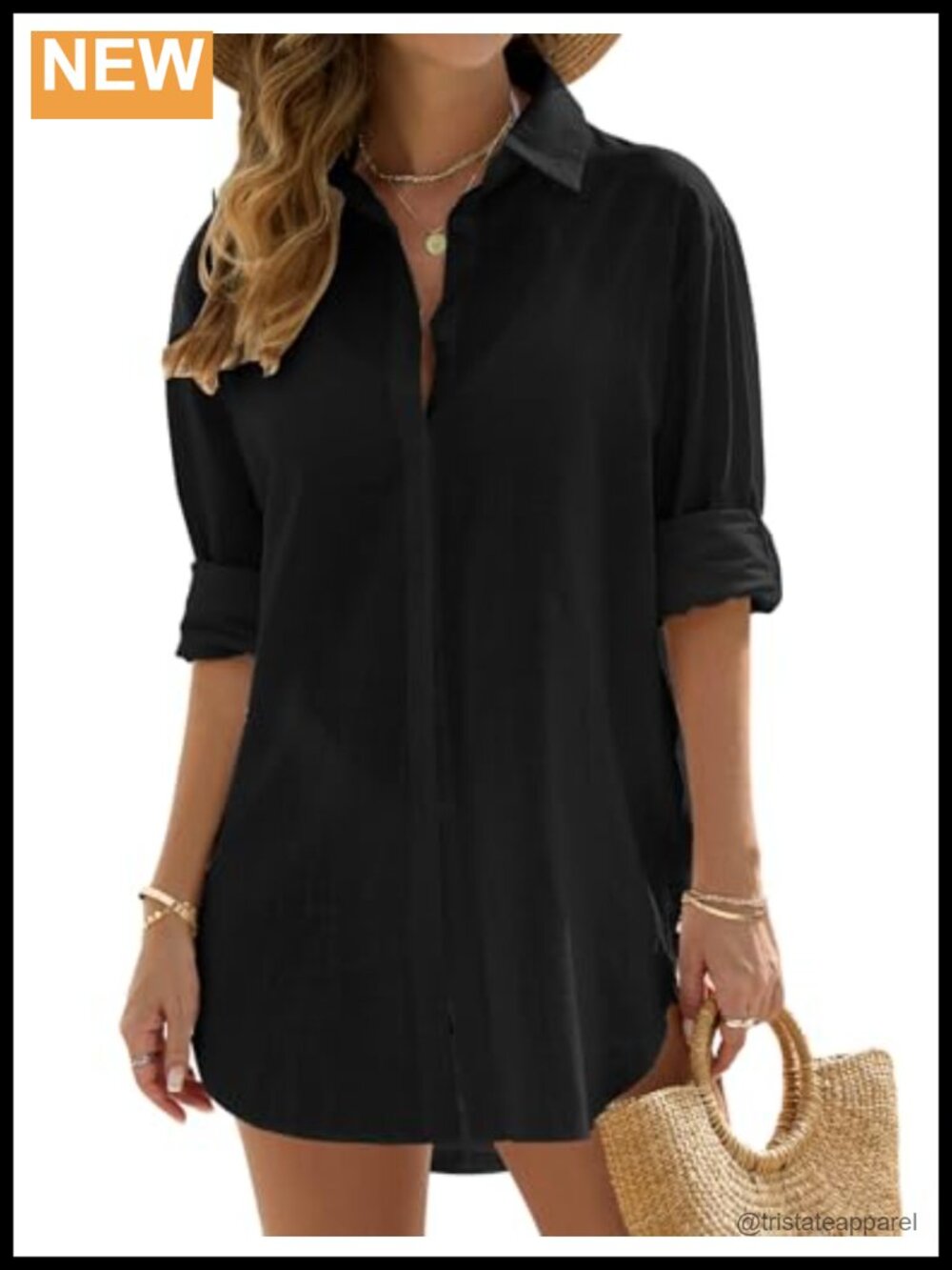Women's Cotton Cover Up Button Down Beach Shirt Swimwear